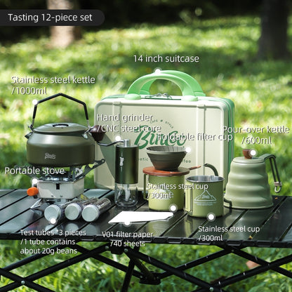 BINCOO Outdoor Coffee Utensils Set Espresso Moka Pot Coffee Beans Manual Grinder Set Camping Portable Best Gift