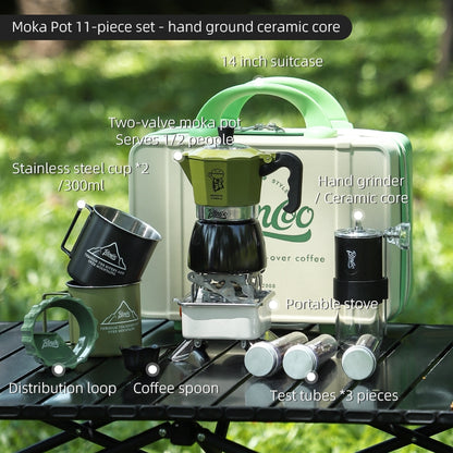 BINCOO Outdoor Coffee Utensils Set Espresso Moka Pot Coffee Beans Manual Grinder Set Camping Portable Best Gift