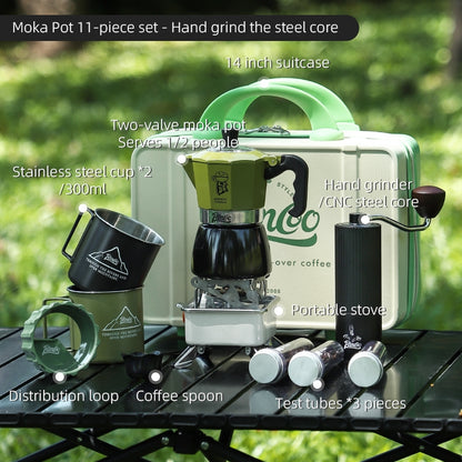 BINCOO Outdoor Coffee Utensils Set Espresso Moka Pot Coffee Beans Manual Grinder Set Camping Portable Best Gift