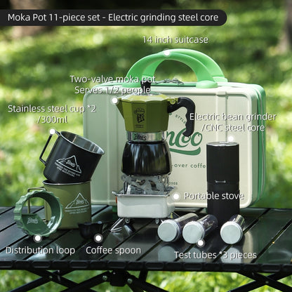 BINCOO Outdoor Coffee Utensils Set Espresso Moka Pot Coffee Beans Manual Grinder Set Camping Portable Best Gift