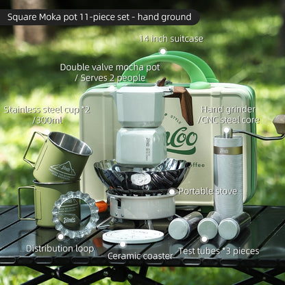 BINCOO Outdoor Coffee Utensils Set Espresso Moka Pot Coffee Beans Manual Grinder Set Camping Portable Best Gift