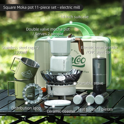 BINCOO Outdoor Coffee Utensils Set Espresso Moka Pot Coffee Beans Manual Grinder Set Camping Portable Best Gift