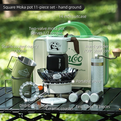 BINCOO Outdoor Coffee Utensils Set Espresso Moka Pot Coffee Beans Manual Grinder Set Camping Portable Best Gift