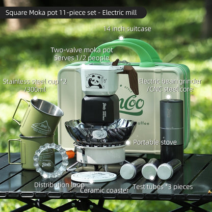BINCOO Outdoor Coffee Utensils Set Espresso Moka Pot Coffee Beans Manual Grinder Set Camping Portable Best Gift