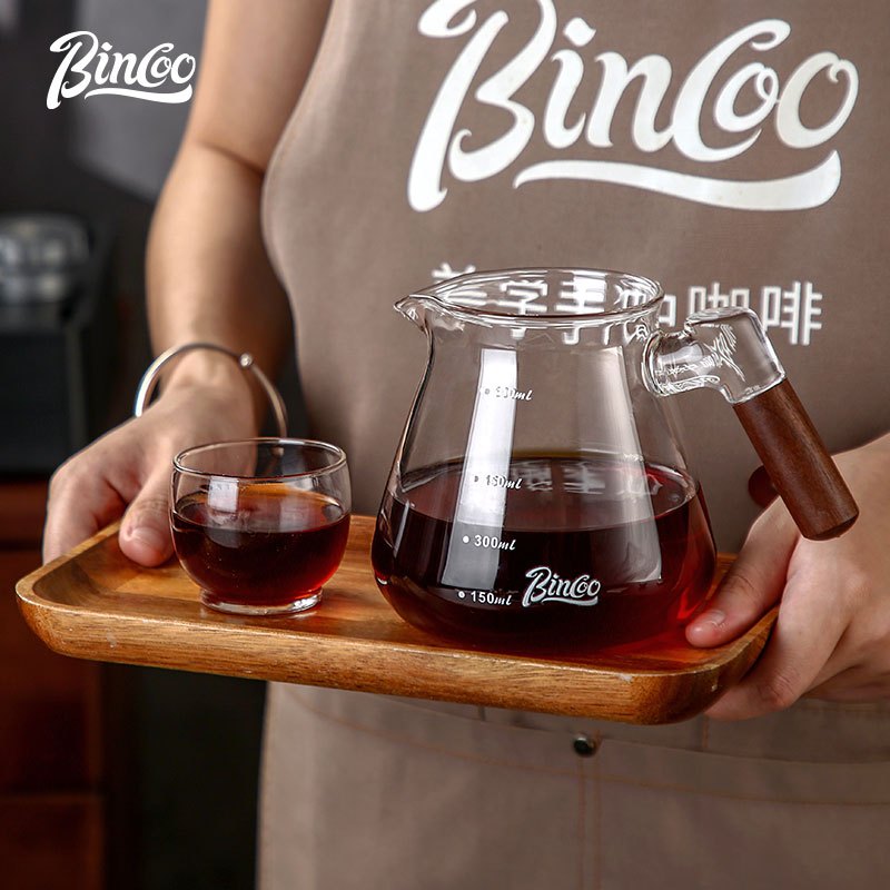 BINCOO Wooden Handle Sharing Pot Hand Brewing Coffee Pot Set Ceramic Filter Cup Household Drip Brewing Pot Coffee Utensils 450ML/600ML