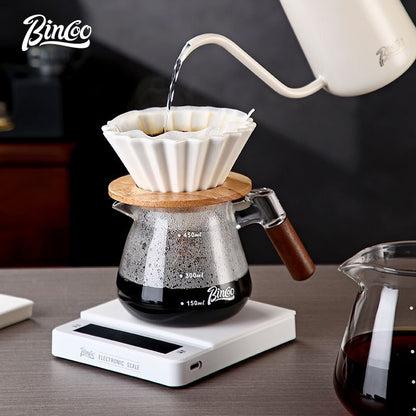 BINCOO Wooden Handle Sharing Pot Hand Brewing Coffee Pot Set Ceramic Filter Cup Household Drip Brewing Pot Coffee Utensils 450ML/600ML