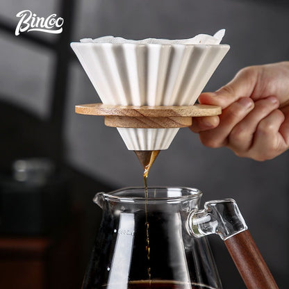 BINCOO Wooden Handle Sharing Pot Hand Brewing Coffee Pot Set Ceramic Filter Cup Household Drip Brewing Pot Coffee Utensils 450ML/600ML