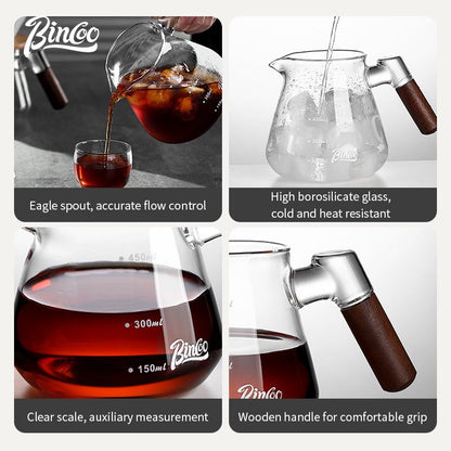 BINCOO Wooden Handle Sharing Pot Hand Brewing Coffee Pot Set Ceramic Filter Cup Household Drip Brewing Pot Coffee Utensils 450ML/600ML