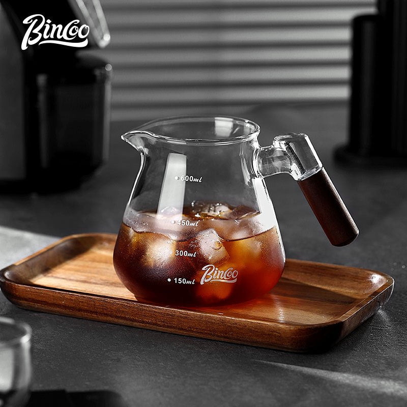 BINCOO Wooden Handle Sharing Pot Hand Brewing Coffee Pot Set Ceramic Filter Cup Household Drip Brewing Pot Coffee Utensils 450ML/600ML