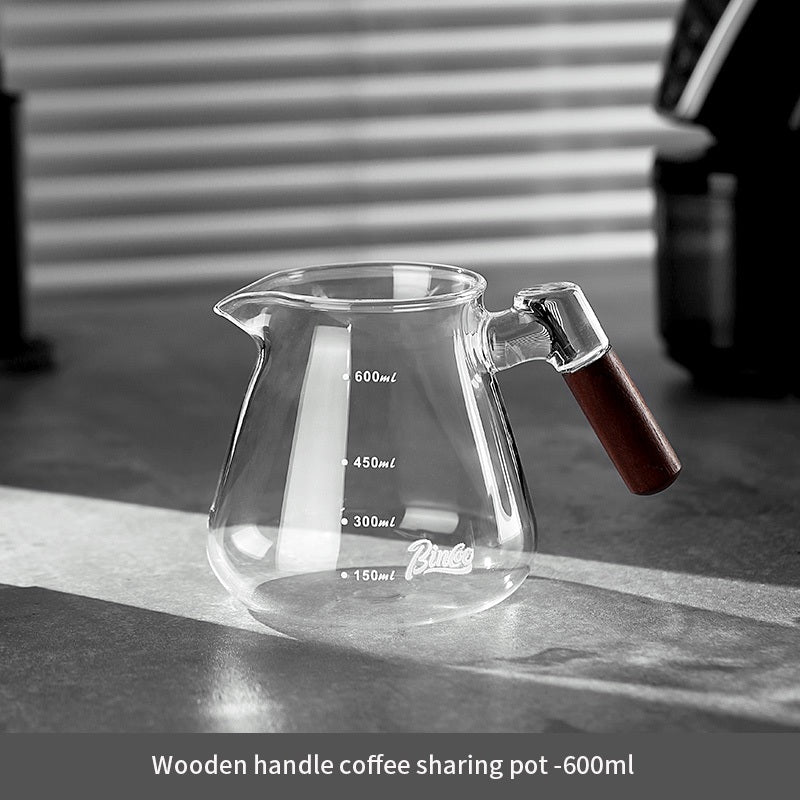 BINCOO Wooden Handle Sharing Pot Hand Brewing Coffee Pot Set Ceramic Filter Cup Household Drip Brewing Pot Coffee Utensils 450ML/600ML