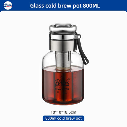 BINCOO Coffee Cold Brew Mug Glass Iced Drip Coffee Mug Cold Brew Filter Extraction Coffee Maker 500ML/750ML/800ML