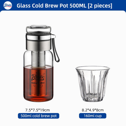 BINCOO Coffee Cold Brew Mug Glass Iced Drip Coffee Mug Cold Brew Filter Extraction Coffee Maker 500ML/750ML/800ML