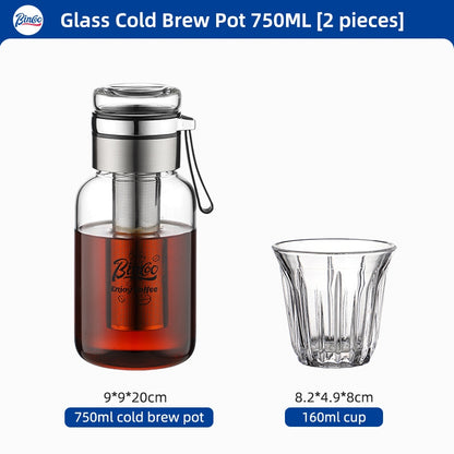 BINCOO Coffee Cold Brew Mug Glass Iced Drip Coffee Mug Cold Brew Filter Extraction Coffee Maker 500ML/750ML/800ML