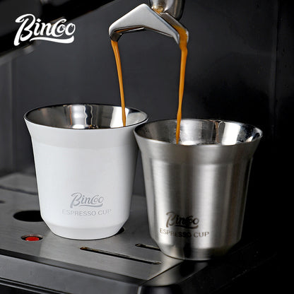 BINCOO Espresso Measuring Cups Stainless Steel Small Milk Jar Double Ounce Cups with Electronic Weighing Set 80ML