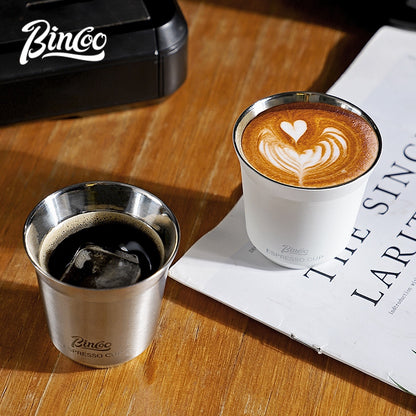 BINCOO Espresso Measuring Cups Stainless Steel Small Milk Jar Double Ounce Cups with Electronic Weighing Set 80ML