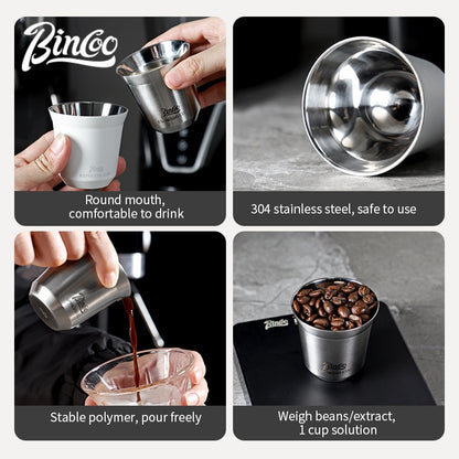 BINCOO Espresso Measuring Cups Stainless Steel Small Milk Jar Double Ounce Cups with Electronic Weighing Set 80ML