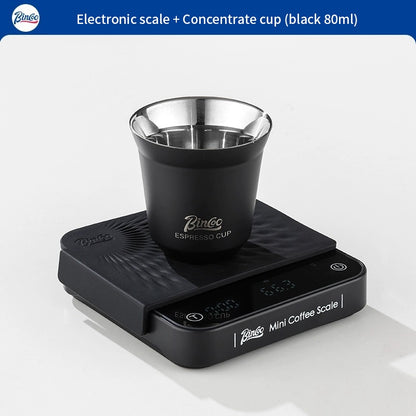 BINCOO Espresso Measuring Cups Stainless Steel Small Milk Jar Double Ounce Cups with Electronic Weighing Set 80ML