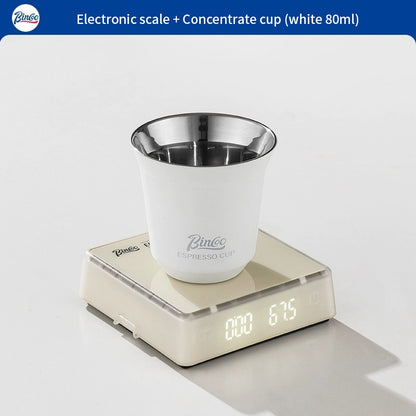 BINCOO Espresso Measuring Cups Stainless Steel Small Milk Jar Double Ounce Cups with Electronic Weighing Set 80ML