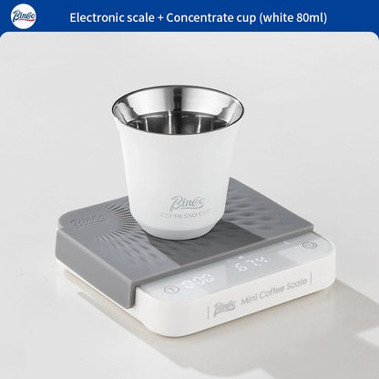 BINCOO Espresso Measuring Cups Stainless Steel Small Milk Jar Double Ounce Cups with Electronic Weighing Set 80ML