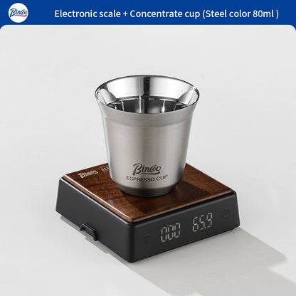 BINCOO Espresso Measuring Cups Stainless Steel Small Milk Jar Double Ounce Cups with Electronic Weighing Set 80ML