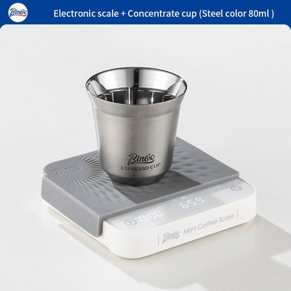 BINCOO Espresso Measuring Cups Stainless Steel Small Milk Jar Double Ounce Cups with Electronic Weighing Set 80ML