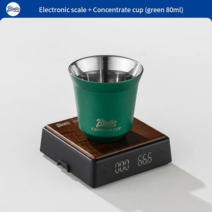BINCOO Espresso Measuring Cups Stainless Steel Small Milk Jar Double Ounce Cups with Electronic Weighing Set 80ML