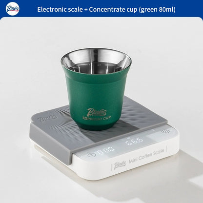 BINCOO Espresso Measuring Cups Stainless Steel Small Milk Jar Double Ounce Cups with Electronic Weighing Set 80ML