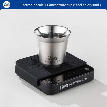BINCOO Espresso Measuring Cups Stainless Steel Small Milk Jar Double Ounce Cups with Electronic Weighing Set 80ML