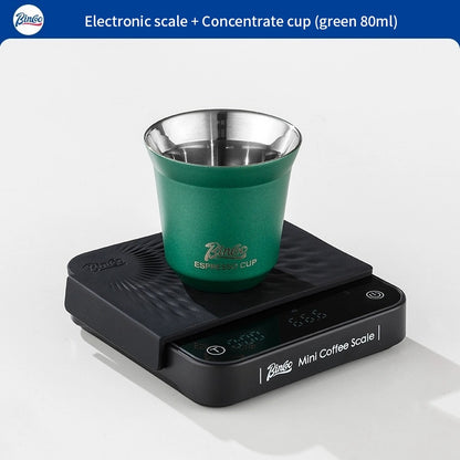 BINCOO Espresso Measuring Cups Stainless Steel Small Milk Jar Double Ounce Cups with Electronic Weighing Set 80ML