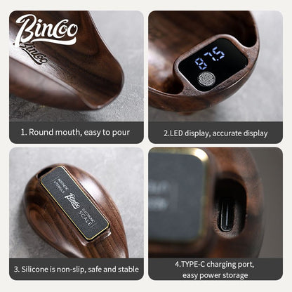 BINCOO Walnut Touchscreens Coffee Electronic Scale Bean Dish Hand Brewed Coffee Weighing Plate Espresso Appliances