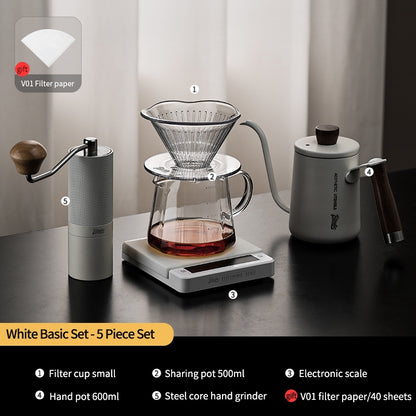 BINCOO Hand Brewed Coffee Filter Cup Drip Filter Mug Set Home Coffee Sharing Pot Hand Brewing Kettle Manual Grinder Set Coffee Utensils Set 500ML/700ML