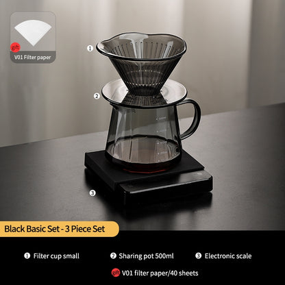 BINCOO Hand Brewed Coffee Filter Cup Drip Filter Mug Set Home Coffee Sharing Pot Hand Brewing Kettle Manual Grinder Set Coffee Utensils Set 500ML/700ML