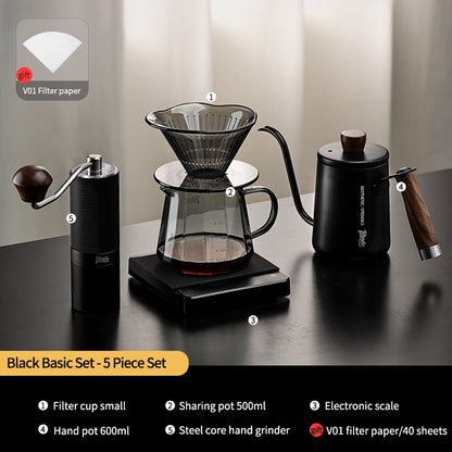BINCOO Hand Brewed Coffee Filter Cup Drip Filter Mug Set Home Coffee Sharing Pot Hand Brewing Kettle Manual Grinder Set Coffee Utensils Set 500ML/700ML