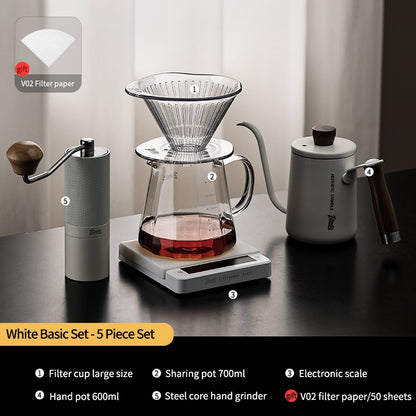 BINCOO Hand Brewed Coffee Filter Cup Drip Filter Mug Set Home Coffee Sharing Pot Hand Brewing Kettle Manual Grinder Set Coffee Utensils Set 500ML/700ML
