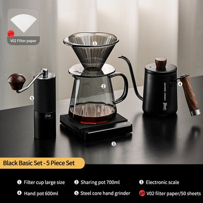 BINCOO Hand Brewed Coffee Filter Cup Drip Filter Mug Set Home Coffee Sharing Pot Hand Brewing Kettle Manual Grinder Set Coffee Utensils Set 500ML/700ML