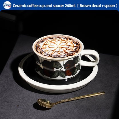 BINCOO Retro Creative Coffee Cup and Saucer Set Coffee Ceramic Mug Afternoon Tea Cup with Spoon for Household Office 260ML