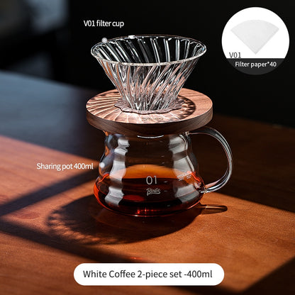 BINCOO Hand Brewed Coffee Set Glass Sharing Pot V60 Filter Cup Manual Coffee Grinder Complete Set Extraction Brewing Utensils 400ML/600ML