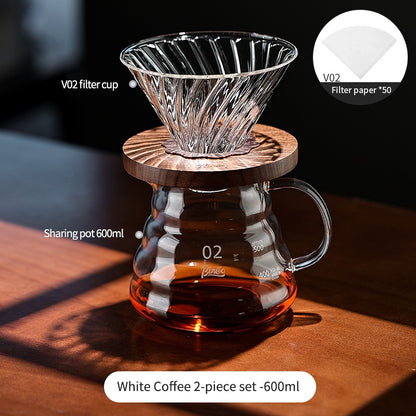 BINCOO Hand Brewed Coffee Set Glass Sharing Pot V60 Filter Cup Manual Coffee Grinder Complete Set Extraction Brewing Utensils 400ML/600ML