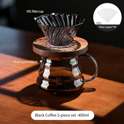 BINCOO Hand Brewed Coffee Set Glass Sharing Pot V60 Filter Cup Manual Coffee Grinder Complete Set Extraction Brewing Utensils 400ML/600ML