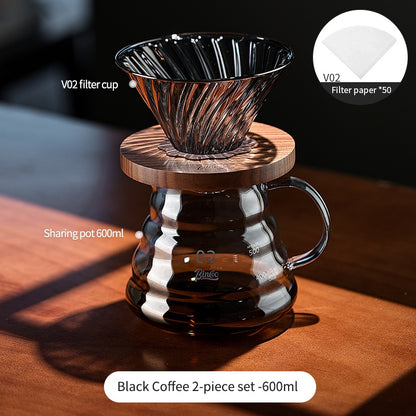 BINCOO Hand Brewed Coffee Set Glass Sharing Pot V60 Filter Cup Manual Coffee Grinder Complete Set Extraction Brewing Utensils 400ML/600ML