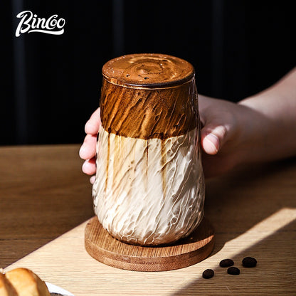 BINCOO Glass Coffee Mug Vintage American Latte Glass Afternoon Tea Cup Espresso Mug High-end Exquisite 420ML