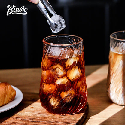 BINCOO Glass Coffee Mug Vintage American Latte Glass Afternoon Tea Cup Espresso Mug High-end Exquisite 420ML