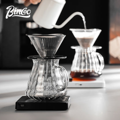 BINCOO Horseshoe Lotus Hand Brew Coffee Pot Set Tritan Filter Cup Coffee Manual Grinder Glass Sharing Pot Set 600ML