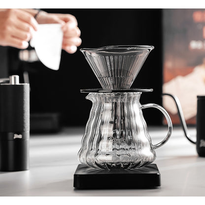 BINCOO Horseshoe Lotus Hand Brew Coffee Pot Set Tritan Filter Cup Coffee Manual Grinder Glass Sharing Pot Set 600ML