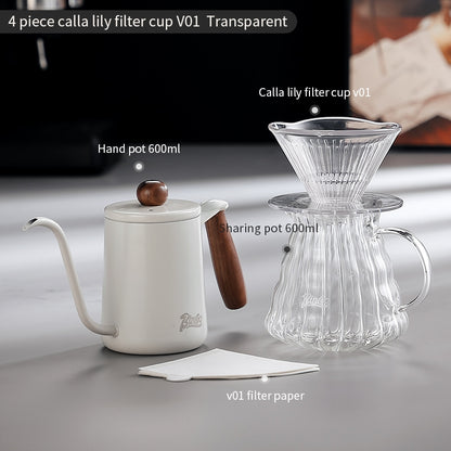 BINCOO Horseshoe Lotus Hand Brew Coffee Pot Set Tritan Filter Cup Coffee Manual Grinder Glass Sharing Pot Set 600ML