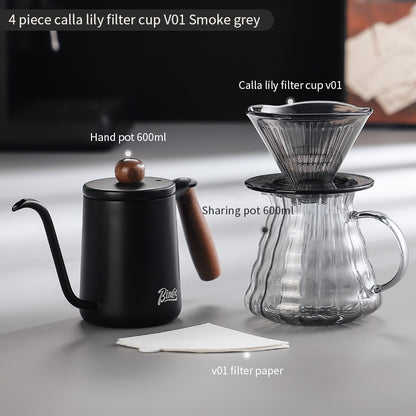 BINCOO Horseshoe Lotus Hand Brew Coffee Pot Set Tritan Filter Cup Coffee Manual Grinder Glass Sharing Pot Set 600ML