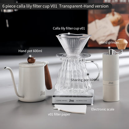 BINCOO Horseshoe Lotus Hand Brew Coffee Pot Set Tritan Filter Cup Coffee Manual Grinder Glass Sharing Pot Set 600ML