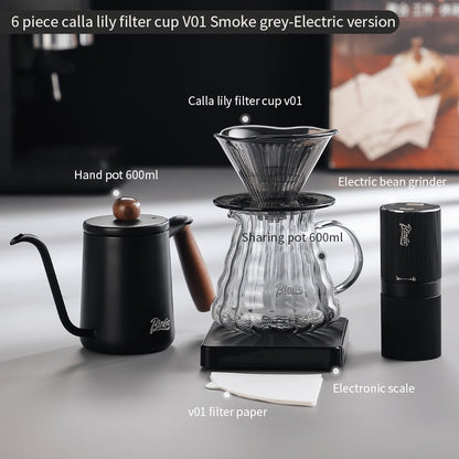 BINCOO Horseshoe Lotus Hand Brew Coffee Pot Set Tritan Filter Cup Coffee Manual Grinder Glass Sharing Pot Set 600ML