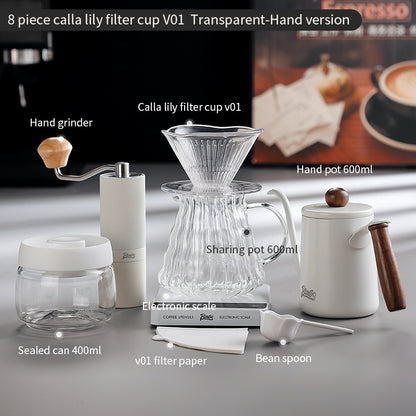 BINCOO Horseshoe Lotus Hand Brew Coffee Pot Set Tritan Filter Cup Coffee Manual Grinder Glass Sharing Pot Set 600ML
