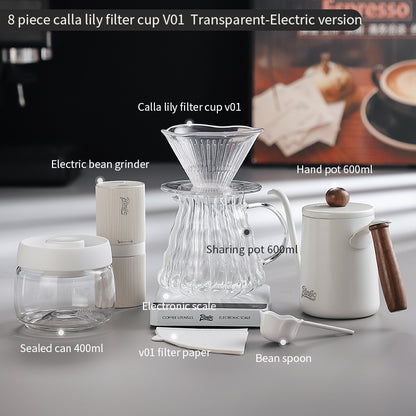 BINCOO Horseshoe Lotus Hand Brew Coffee Pot Set Tritan Filter Cup Coffee Manual Grinder Glass Sharing Pot Set 600ML